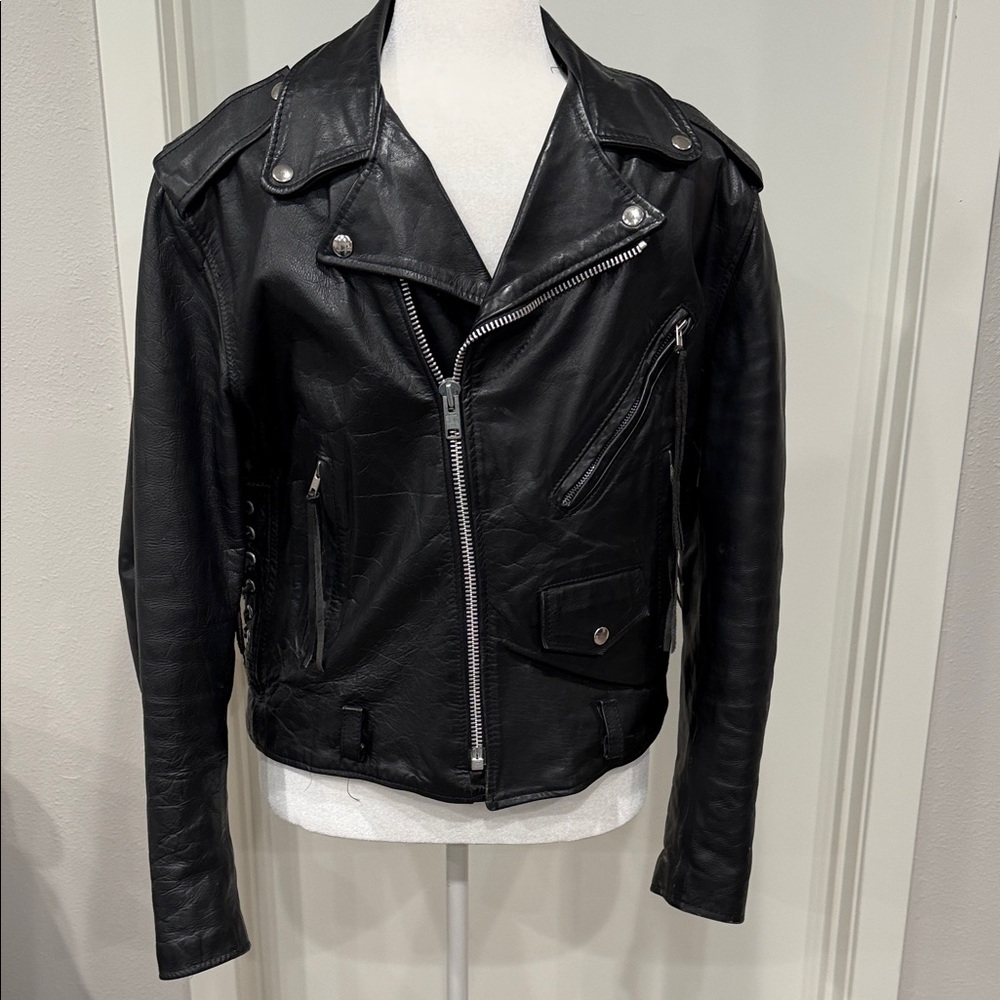 Vintage Excelled Leather Motorcycle Jacket Sz 44 80s 90s Biker Moto Heavyweight